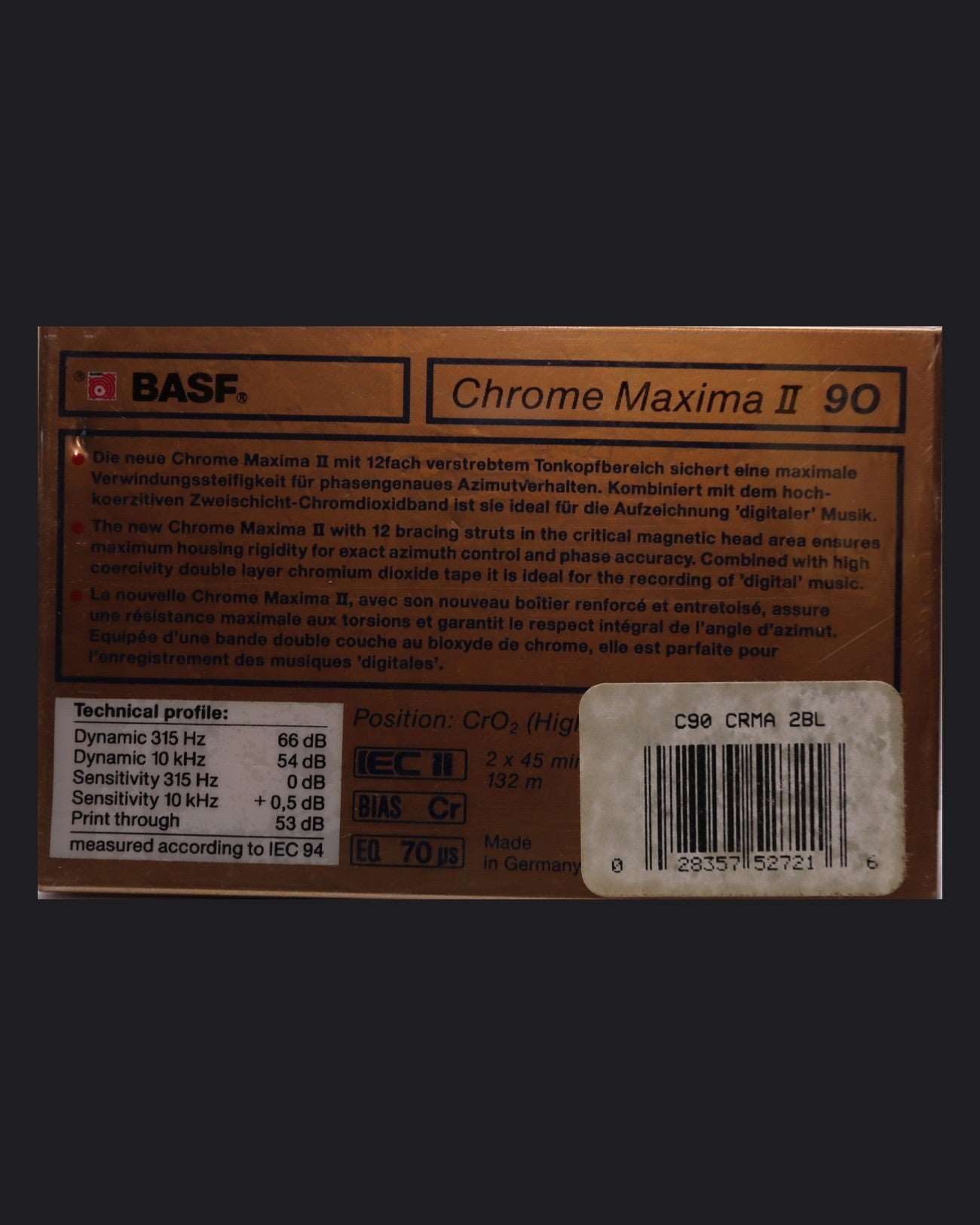Image of BASF Chrome Maxima II (1990 EU) Cassette Tape - 90 (2 Pack) Minutes
