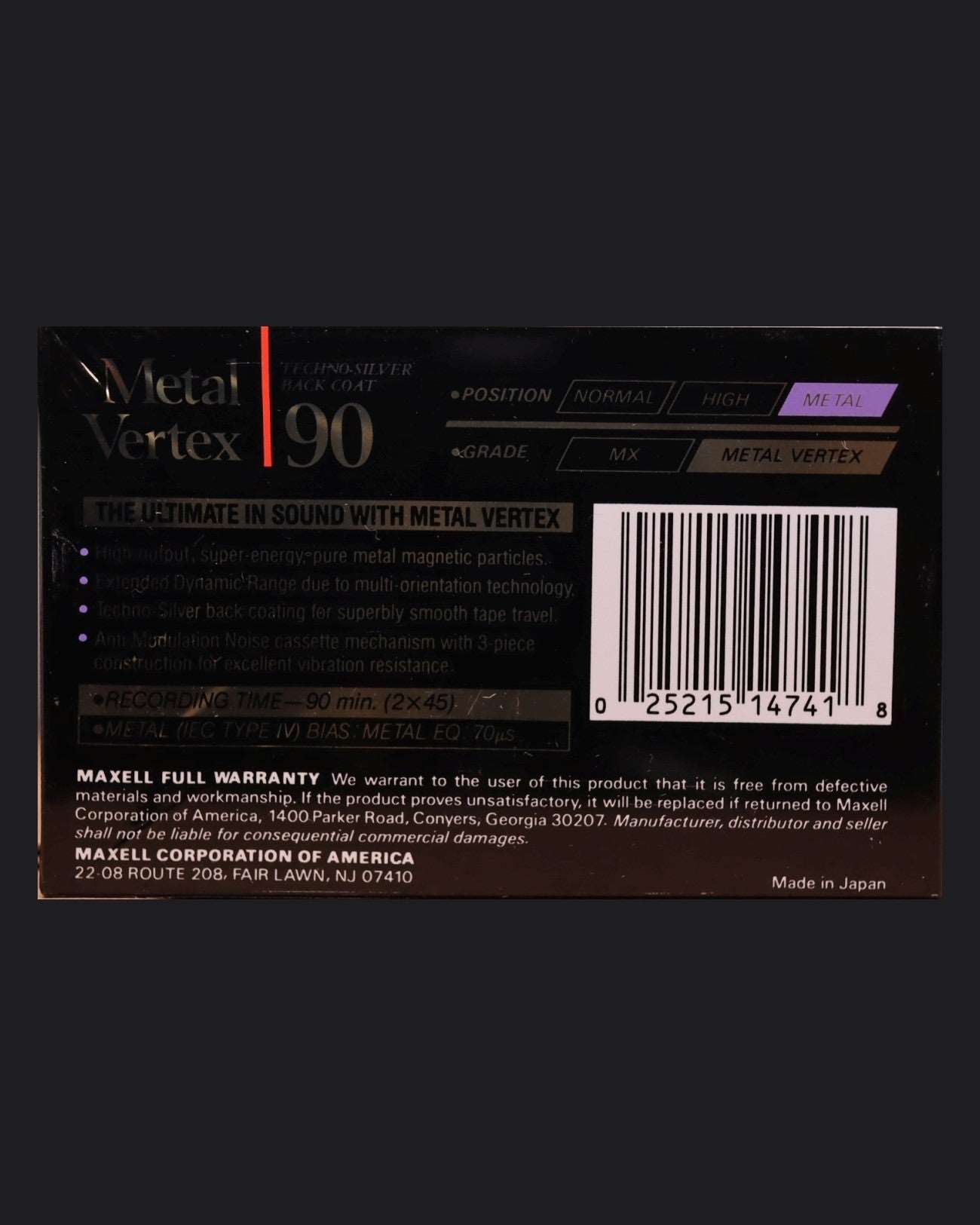 Image of Maxell Metal Vertex (1992-1993 US) - 60 Minutes