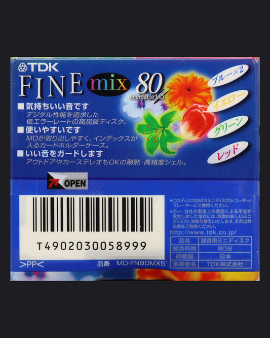 TDK FINE MD-FN MX 80‑minute MiniDisc 5-pack set front view