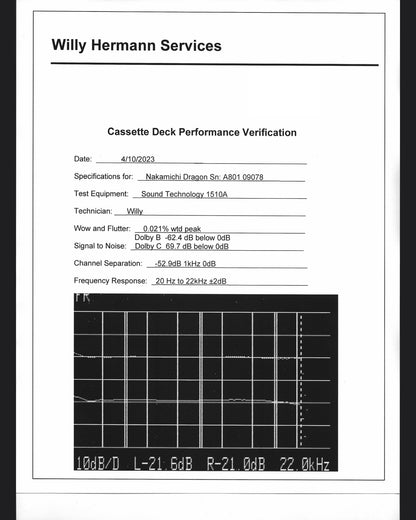 Nakamichi Dragon S/N 9078 Restored to perfection by Willy Hermann + wired remote