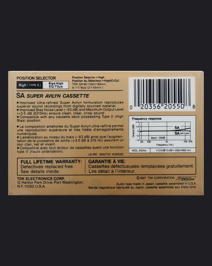 TDK SA Type II blank cassette tape 1985-1987 US — front view new sealed