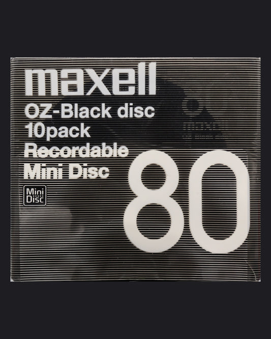 Maxell OZ OZMD-B 80‑minute MiniDisc 10-pack set front view
