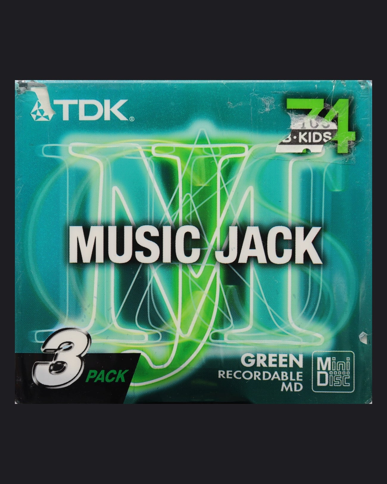 TDK Music Jack MD-MJ B 74‑minute MiniDisc 3-pack set green front

